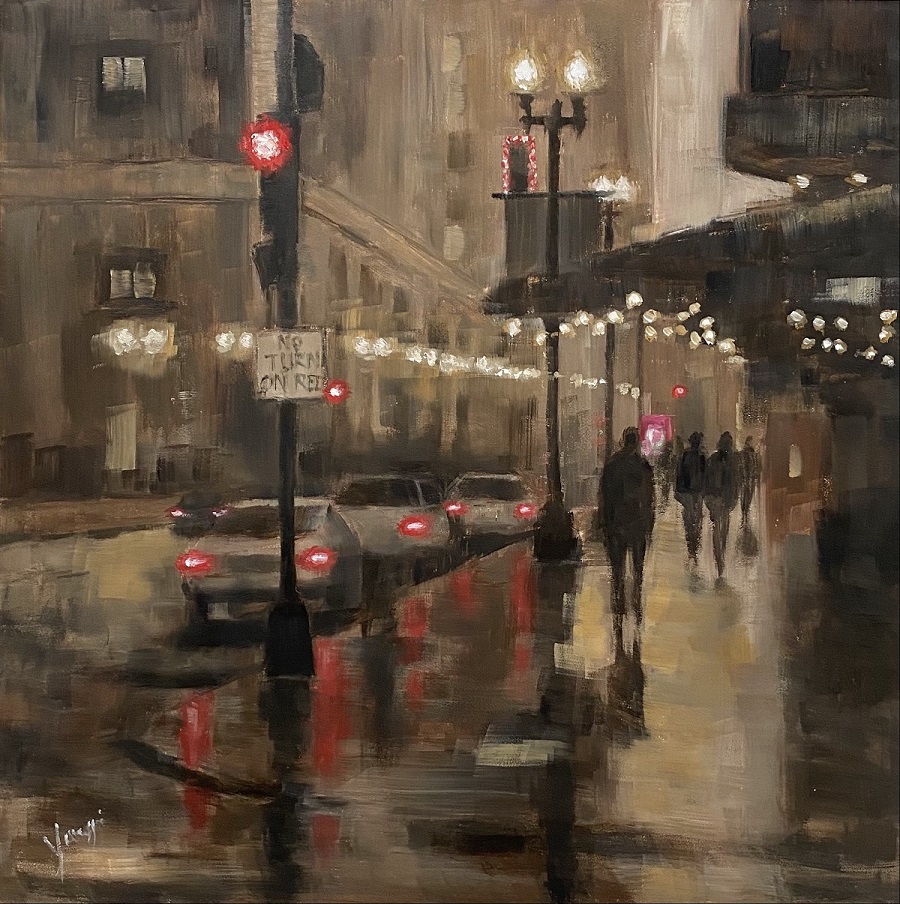 chicagoart's tweet photo. Winter Evening, Randolph Street by Yangzi Xu https://t.co/hEbJu1wJSb