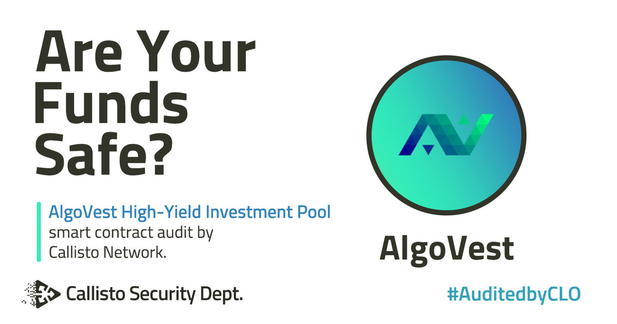 CallistoAudits's tweet photo. Are Your Funds Safe?

Callisto Network Security Department conducted the #AlgoVest High-Yield Investment Pool smart contract security audit.

Here is the report:
📋 https://t.co/tcRdOTq5gz

@AlgoVestAVS  #SmartContract #AuditedByCLO $CLO https://t.co/jfx1plzQqR