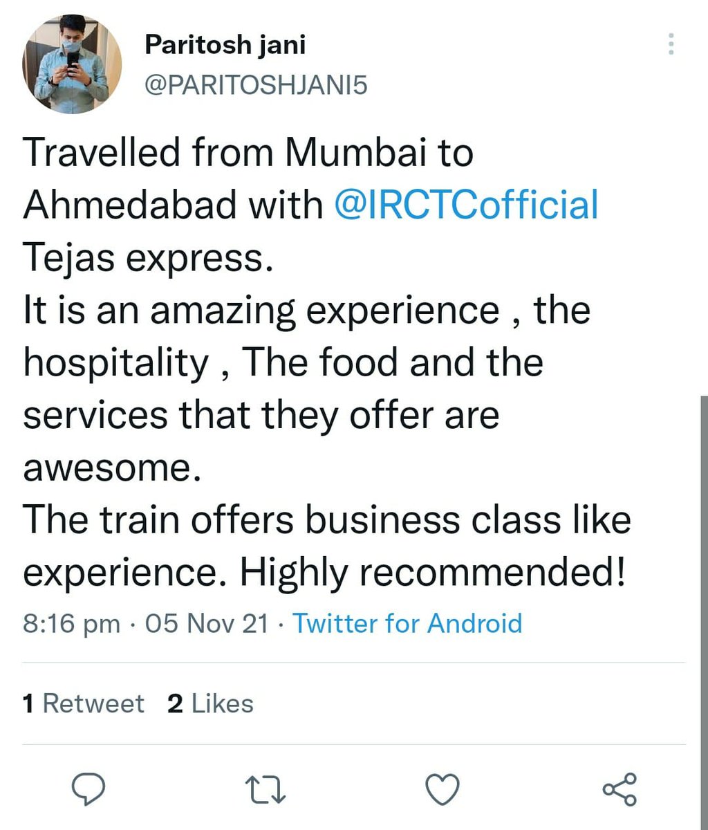 IRCTCofficial's tweet photo. We at #TejasExpress always aspire to make our passenger's travel experience most comfortable. Here are a few passenger feedbacks on Tejas Express services.
#TejasExpress #GoTejasGo https://t.co/oyjxYO7qEz