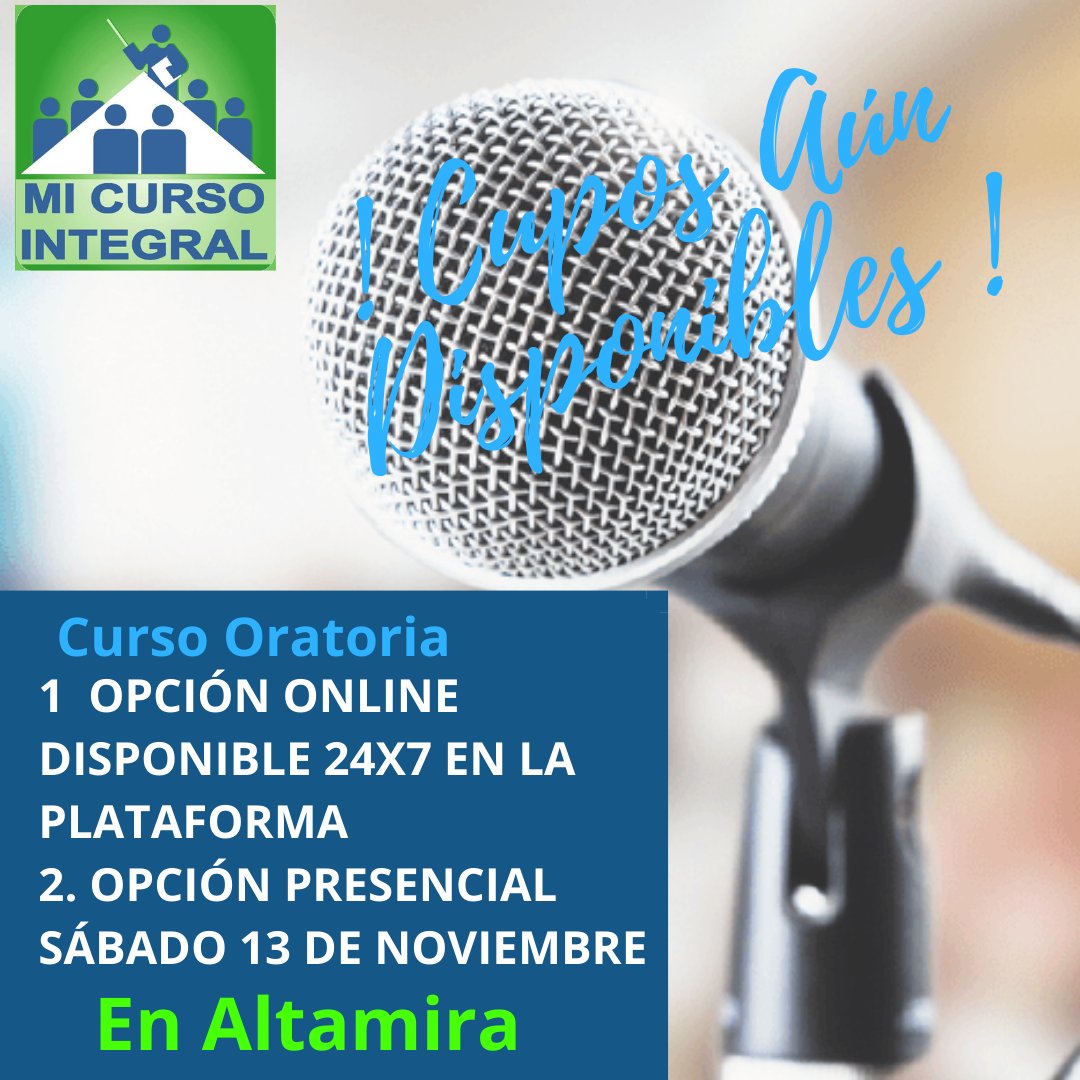 MiCursoIntegral's tweet photo. Super Curso de Técnicas de Oratoria.. Sábado 13 de Noviembre 2021. #Caracas #Curso #Oratoriq #CursosOratoria #micursointegral https://t.co/OKRjrUB4mk