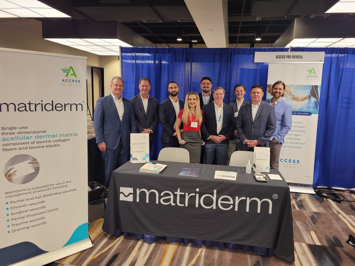 MatriDerm's tweet photo. We are thrilled to announce that our new MatriDerm US partner, Access Pro Medical, LLC, launched MatriDerm in the US market at the Southern Region Burn Conference last week. L-R: M. Cowan, T. Canning, C. Ward, R. DuBridge, K. Paulsen, G. Yager, Dillon Jansen, J. Mollo, B. Martin https://t.co/HLEpnm4nko
