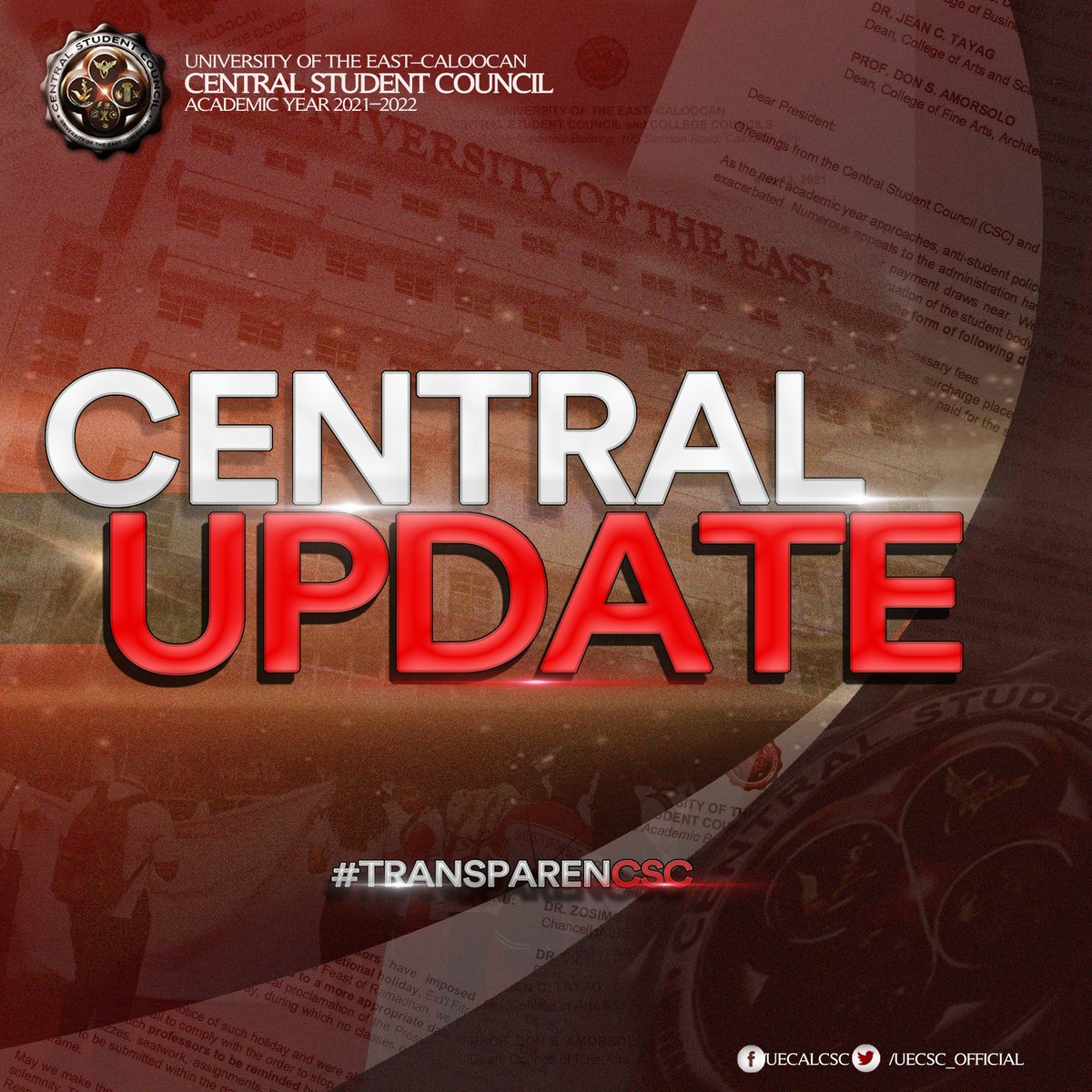 UECSC_Official's tweet photo. 𝐂𝐄𝐍𝐓𝐑𝐀𝐋 𝐔𝐏𝐃𝐀𝐓𝐄 | UE: Deadline for e-application of removal of LFR will be on Nov. 22
Please be informed, Warriors!
#TransparenCSC
#TranCSCendence
#CSC2122 https://t.co/fQkL8WzcEF