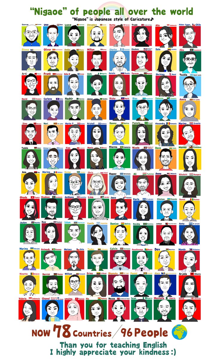 emotenashi's tweet photo. Drawing 96 people all over the world✍️
I’m trying to improve my English skill by DMM英会話🙂
They are my teachers,I respect and appreciate all of them✨thank you so much from Japan🌍🤝🇯🇵
#drawing
#caricature
#dmm英会話
#似顔絵
#イラスト好きな人と繋がりたい https://t.co/XMM5DxLlrM