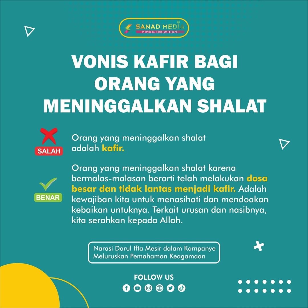 sanad__media's tweet photo. VONIS KAFIR BAGI ORANG YANG MENINGGALKAN SHALAT? https://t.co/cTXnzp6sCW