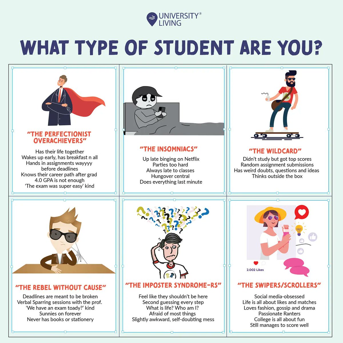 living_uni's tweet photo. Which one are you?
.
.
.
#type #game #guess #whattype #typeofstudents #choose #university #college #student #class #classroom #exams #personality #challenge https://t.co/mbQC7thK6d
