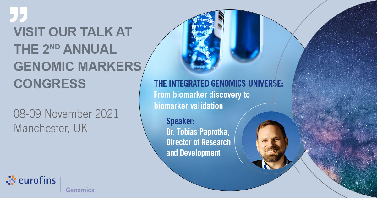 GenomicsEurope's tweet image. The Eurofins Genomics R&D Director gives a talk about the steps of the #biomarker value chain from discovery to validation and how #NGS and #microarrays used in the process at the 2nd Annual Genomic Markers Congress in Manchester, UK. #genomics #TheDNAUniverse @OGConferences