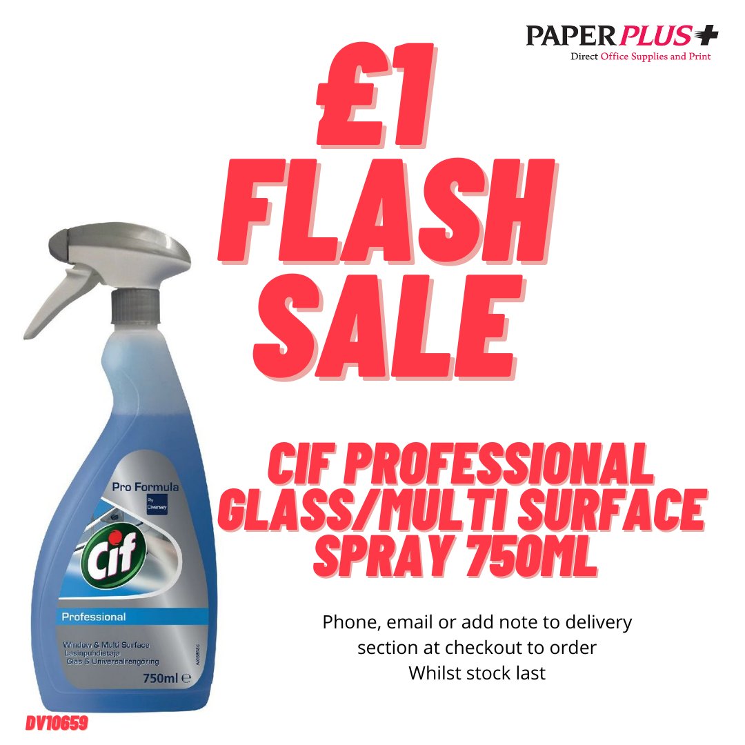 PaperPlusUK's tweet photo. £1 Sale! Cif Professional Glass and Multi Surface spray, whilst stocks last
Phone or email today to order🧼 https://t.co/k0hwKNY2In