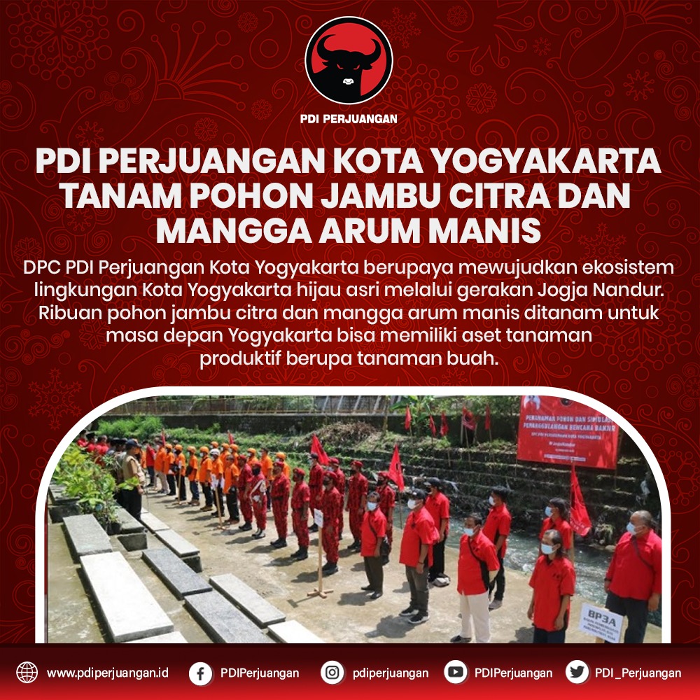 PDI_Perjuangan's tweet photo. PDI Perjuangan Kota Yogyakarta Tanam Pohon Jambu Citra Dan Mangga Arum Manis

DPC PDI Perjuangan Kota Yogyakarta berupaya mewujudkan ekosistem lingkungan kota Yogyakarta hijau asri melalui gerakan Jogja Nandur.

#PDIPerjuangan 
#SolidBergerak https://t.co/wsdBq6iKOr