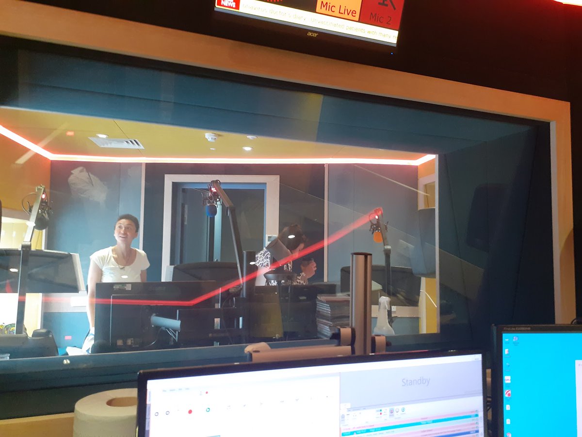 TrottJennings's tweet photo. It’s tonight 6pm. Free booking here: https://t.co/wL9x0vTZ8F Our audio play . Here’s Charmaine  @c_wombwell in the Morley Radio studio recording The Lock Asylum, brilliantly playing Sarah Downes (And chasing a fly out of the booth) https://t.co/OL5vy22jVX