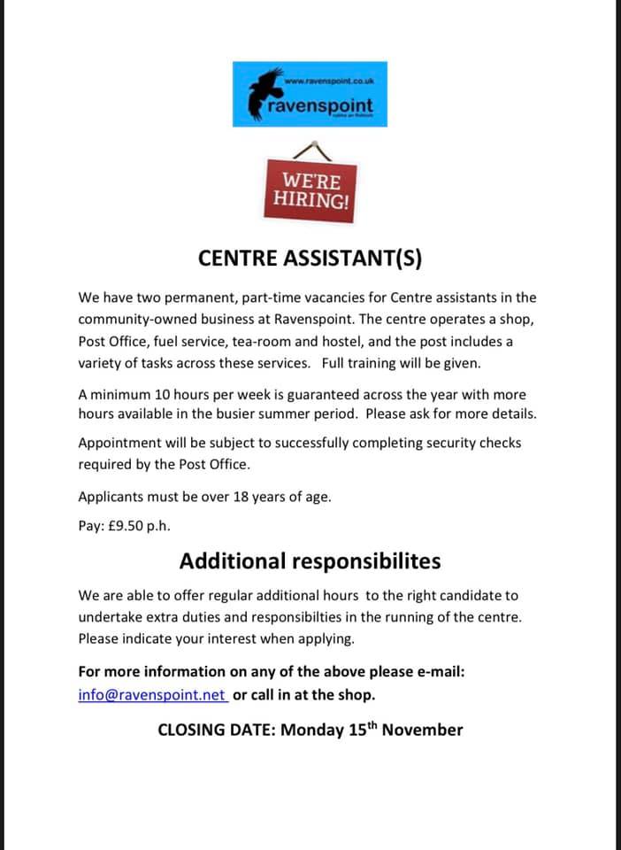 PaircTrust's tweet photo. #JobOpportunities 2 part time, permanent roles at the #Ravenspoint Centre in Kershader, Pairc. https://t.co/Rde4hnEtE8