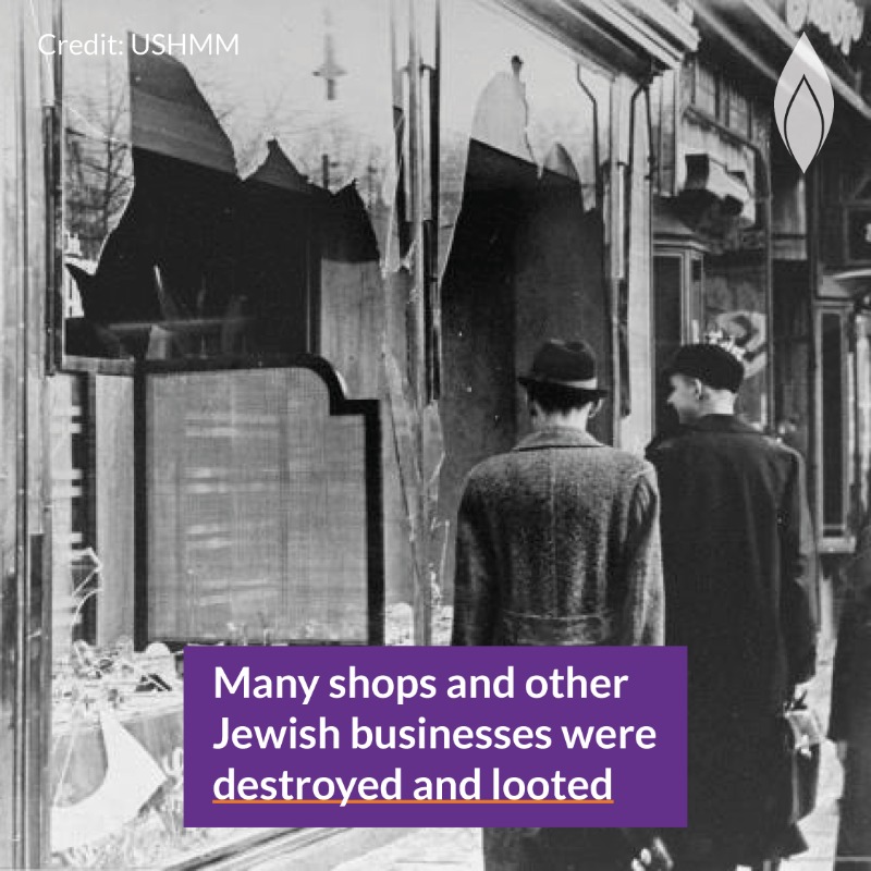 HMD_UK's tweet photo. #OnThisDay in 1938, the Nazis initiated a campaign of hatred against the Jewish population in all Nazi territories.

Swipe to learn more about #Kristallnacht (the Night of the Broken Glass). #OTD