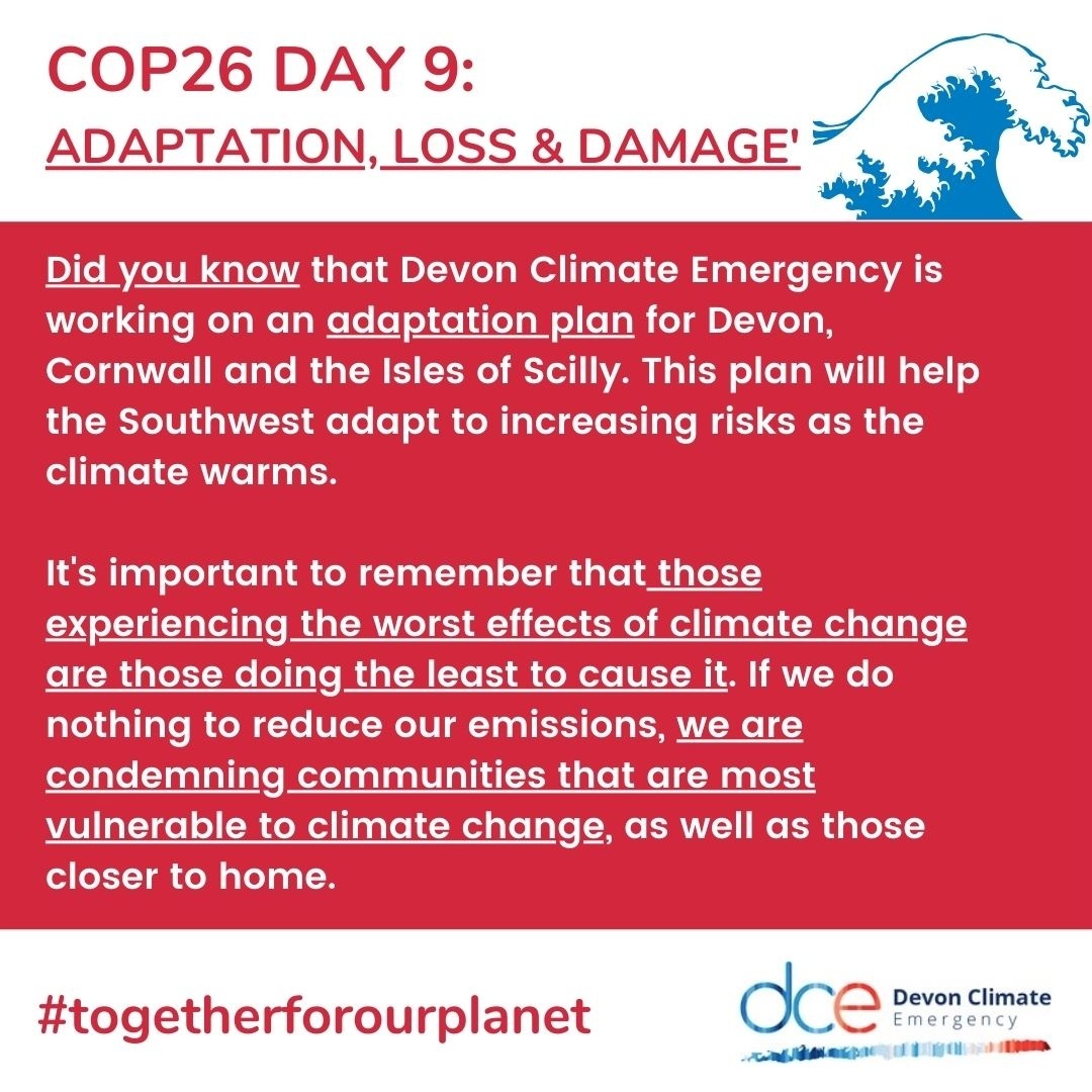 devonclimate's tweet photo. Did you know that Devon Climate Emergency is working on an Adaptation Plan to help the Southwest region adapt to the threats of life on a warming planet?
#devoncarbonplan #devonadapts #climatechange #climateaction #cop26 #togetherforourplanet #togetherfordevon https://t.co/53SE9X1ACN
