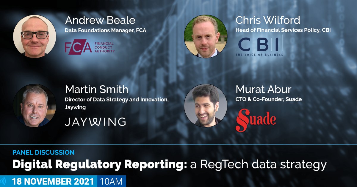 jaywingrisk's tweet image. Jaywing&apos;s Director of Strategy and Innovation, Martin Smith, will be participating in @SuadeLabs webinar on November 18th to discuss @TheFCA &apos;s Digital Regulatory Reporting. 

Register now &amp;gt;&amp;gt;&amp;gt; bigmarker.com/suade-labs/dig…

We’d love to see you there.