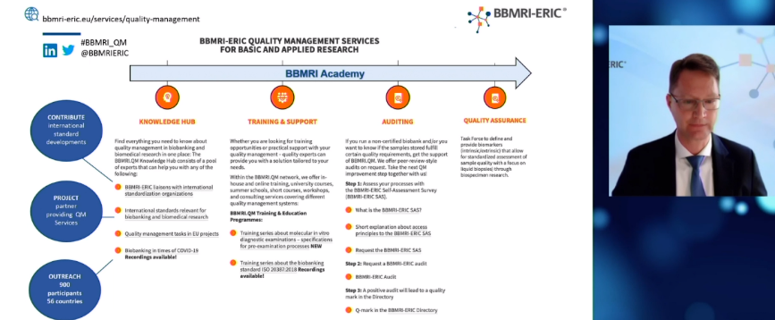 📣Ever wondered what 🔝#QualityManagementServices #BBMRI_QM offers? @BBMRIERIC DG Prof @habermann_k outlines these services @EBW21 #OpeningCeremony ➡️get in touch