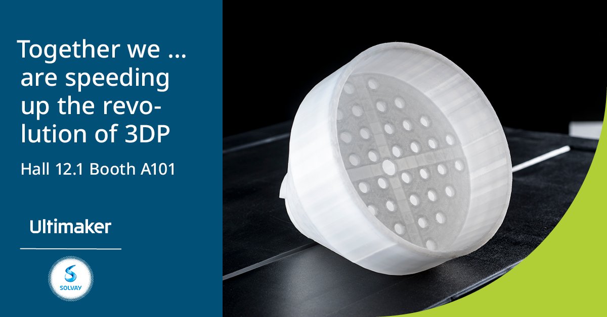 Ultimaker's tweet photo. @SolvayGroup develops #3Dprinting material solutions for highly demanding applications, requiring chemical-resistance, thermal stability and good mechanical properties. Visit the Solvay booth at #Formnext for an update on the #SolvayAMCup. https://t.co/hZMNjm6U1w https://t.co/MhCwldd2CA