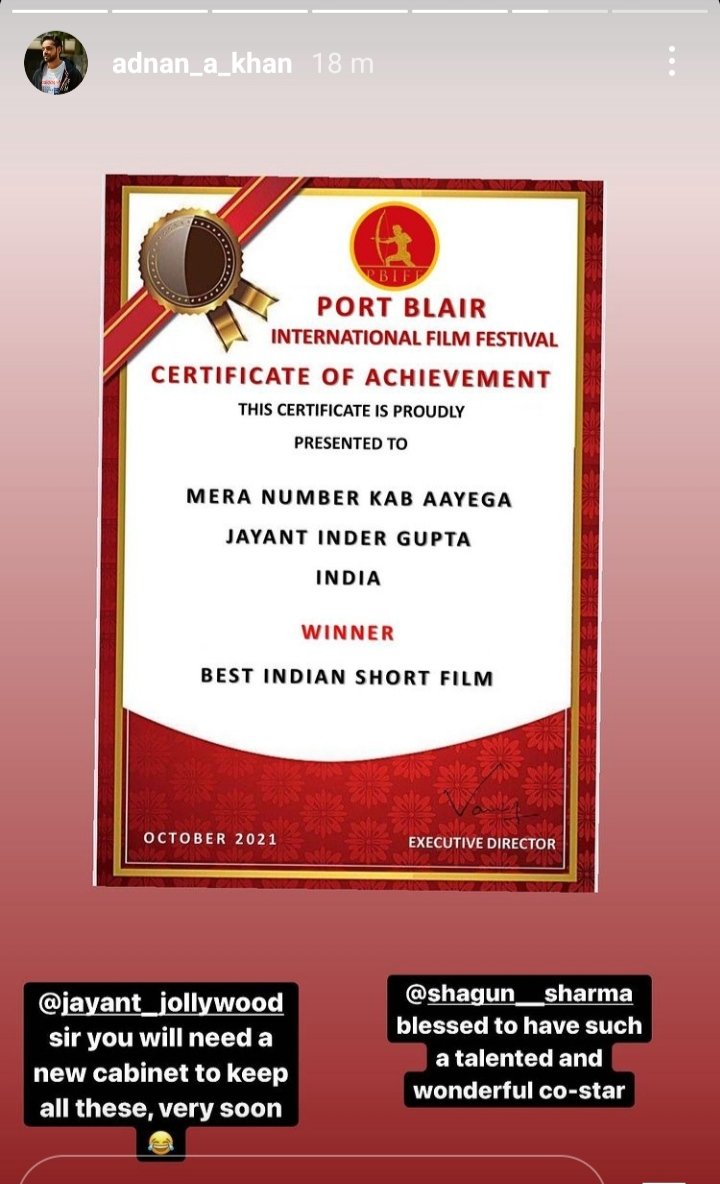Zannat_77's tweet photo. And the list goes on😍❤️ Congratulations again to the team 🤩🥳❤️

next I m waiting for the best actor award for #Adnankhan 🤞🤲🙏❤️

#MeraNumberKabAayega 

@GossipsTv @indiaforums @SBSABPNews @tellychakkar @PinkvillaTelly @iwmbuzz  @bombaytimes @SBASIndiaTV  @TellyTalkIndia https://t.co/f9j7gu3x0h