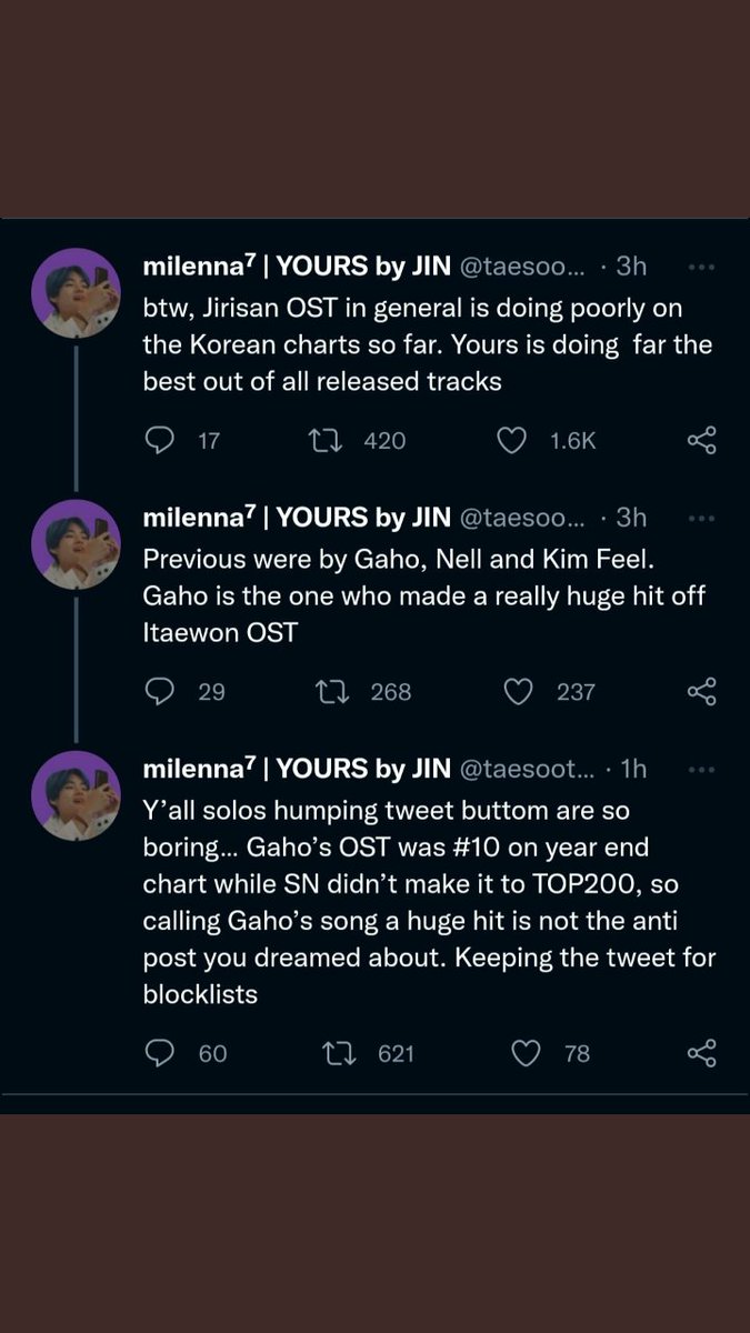 TAEHlVE's tweet photo. @taesoothe First u supported neglecting the song and then u used the fact that it was neglected against him almost mocking him JUST to spite solos so please explain how ur not an anti? Literally showing more respect to fcking GAHO &amp; now u have the audacity to act as the victim? go to HELL https://t.co/r9Ahkjd5BZ