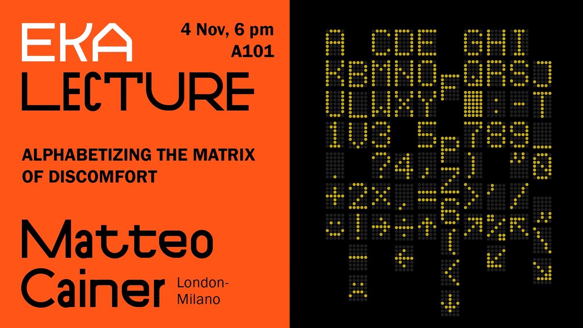 M_C_Architects's tweet photo. As part of the Open Lectures series of the Department of Architecture and Urban Design of @Kunstiakadeemia Matteo Cainer took the stage in the hall of EKA on Nov 4th with the lecture “Alphabetizing the Matrix of Discomfort” as part of the #lecturesseries #HealingArchitecture https://t.co/MtXDBOj5pM