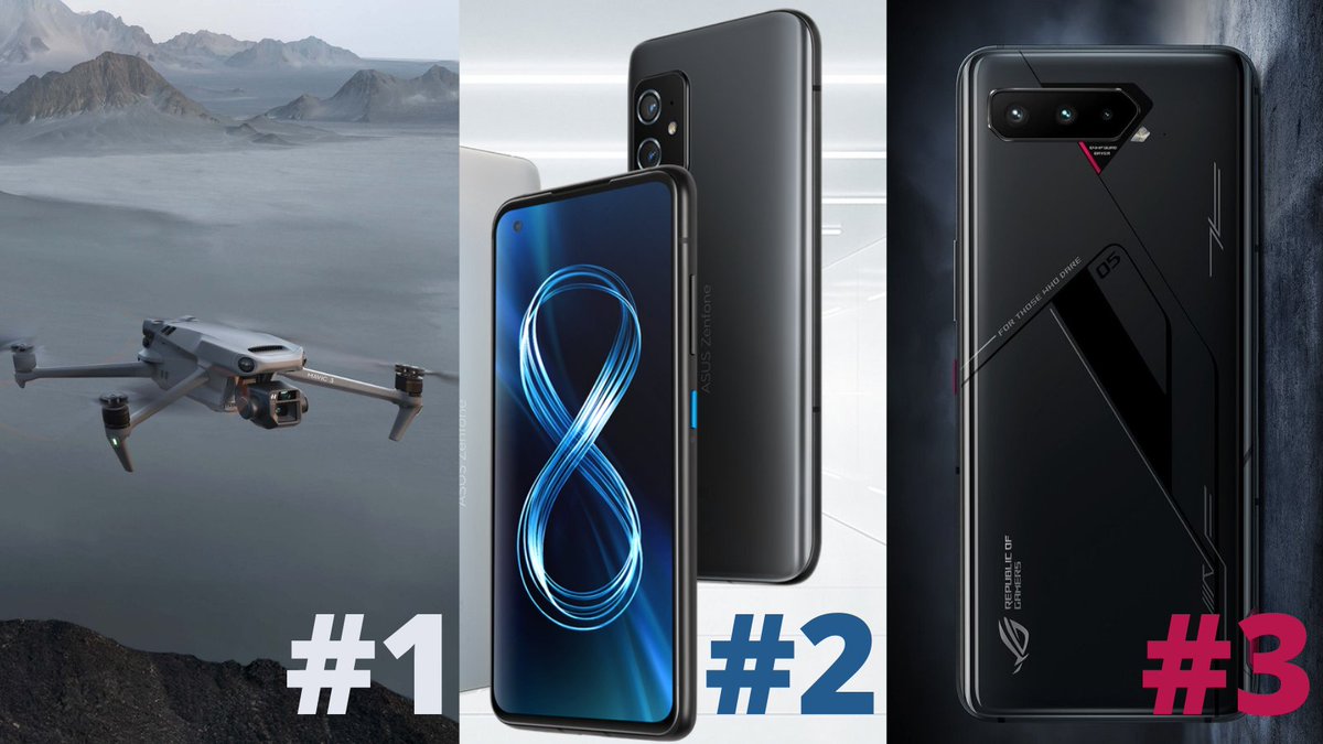 crrowdapp's tweet photo. Last week's top community upvoted new product releases:

1. DJI Mavic 3 (Global Launch)
2. ASUS Zenfone 8 (Brazil Launch)
3. ASUS ROG Phone 5s Pro (Europe Launch)

Vote for your favorite new product announcements in the Crrowd app #releasemonitor https://t.co/JLEVVp1hUn