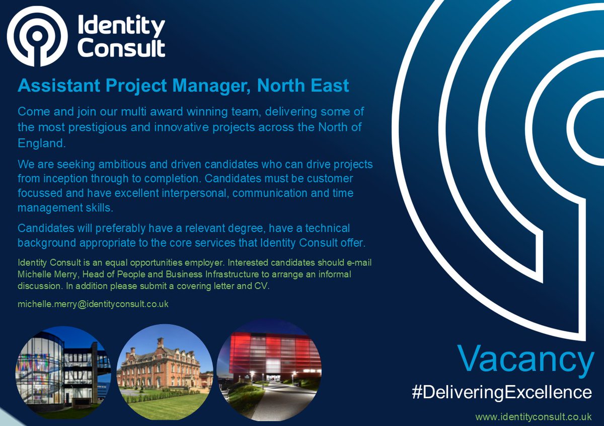 IdentityConsult's tweet photo. Join us!
@IdentityConsult has a great opening in the #NorthEast for an assistant project manager.
Find out more or apply by contacting @MichelleMerry1 at michelle.merry@identityconsult.co.uk
#MondayMotivation https://t.co/vTl0aD0NPQ