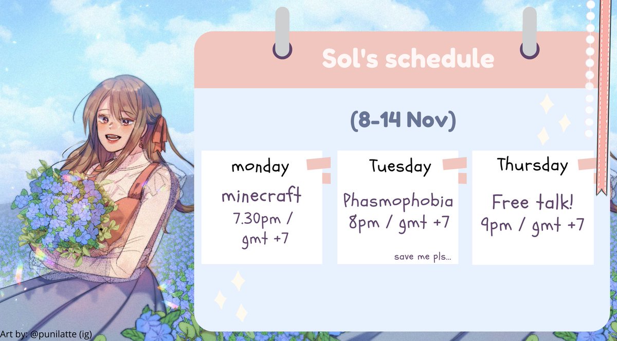 SolaceAmerta's tweet photo. for some reasons i have to change my schedule ๐ญ
here is the new one!
Tags ๐ท
General - #SolaceAmerta
Live - #SolaceLive
Clip - #SolaceClip
Art - #SolPAINt
Meme - #Solahaha
Sing - #Solasido
NSFW - #Solewd https://t.co/FMcjjBG4uU