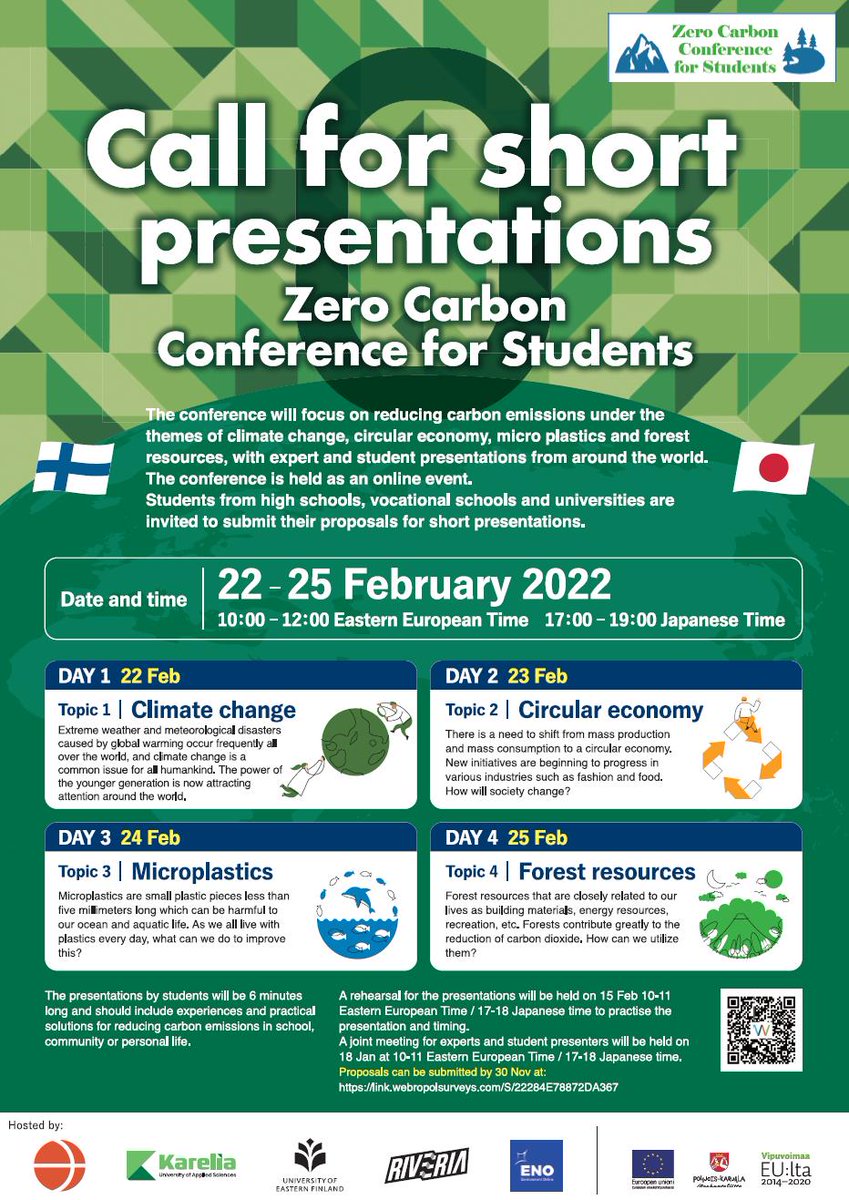 ENO Schoolnet Association (@enoprogramme) on Twitter photo Zero Carbon Conference for Students to be held 22-25 Feb 2022 is looking for student presentators. DL 30 Nov. Check out the conference info at enoprogramme.org/zero-carbon-co…
<a href="/NaganoPref/">長野県</a> <a href="/Karelia_amk/">Karelia-amk</a> <a href="/UniEastFinland/">University of Eastern Finland</a> @riverialainen Zero Carbon Conference for Students to be held 22-25 Feb 2022 is looking for student presentators. DL 30 Nov. Check out the conference info at enoprogramme.org/zero-carbon-co…
<a href="/NaganoPref/">長野県</a> <a href="/Karelia_amk/">Karelia-amk</a> <a href="/UniEastFinland/">University of Eastern Finland</a> @riverialainen