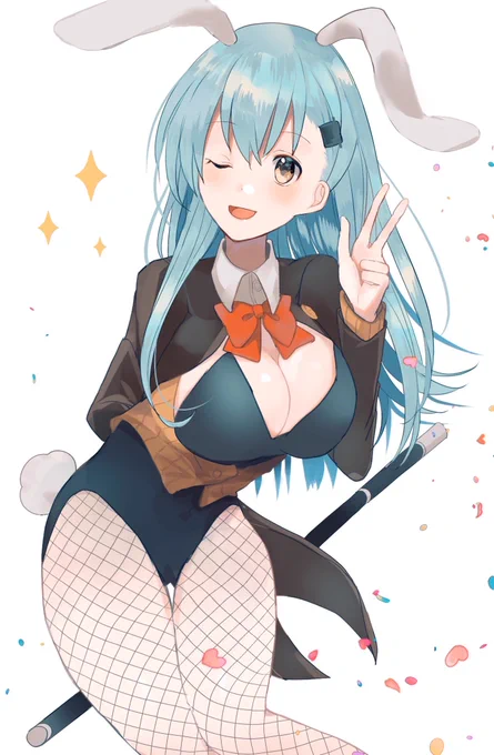 お題の『 燕尾バニー服姿で、おどけてウインクする鈴谷 』です🐇
#艦これ 