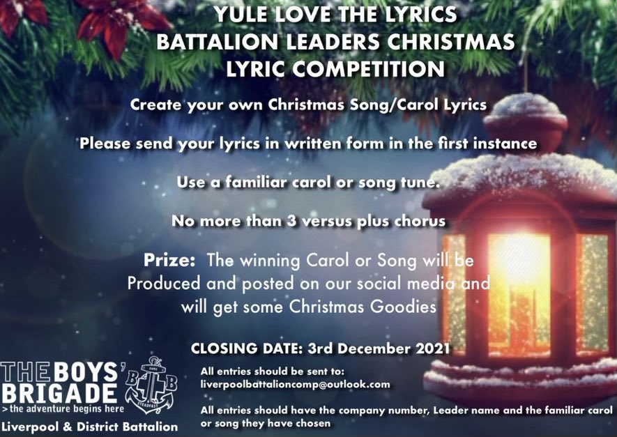 Just under 3 weeks left to get your submissions in for the Christmas competitions in the Liverpool Battalion!