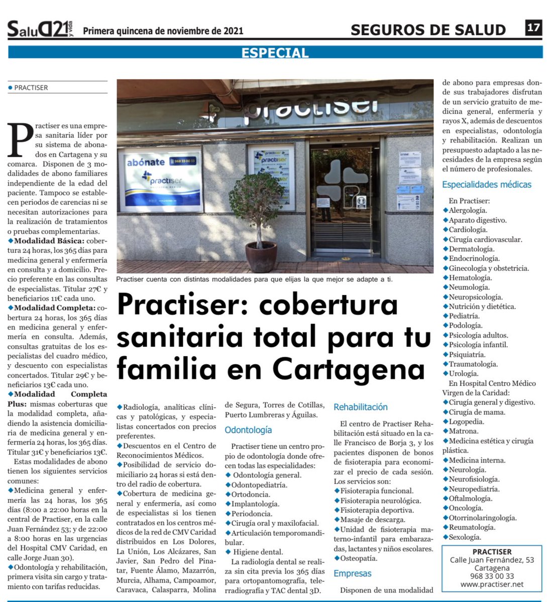 practiser_am's tweet photo. 📰 En @Salud_21 puedes leer las 𝐦𝐨𝐝𝐚𝐥𝐢𝐝𝐚𝐝𝐞𝐬 𝐝𝐞 𝐚𝐛𝐨𝐧𝐨 de #Practiser para una cobertura sanitaria de 24h, los 365 días.
ℹ️ Infórmate sin compromiso:
📲 968 33 00 33
📍C/ Juan Fernandez 53
https://t.co/iLR18PDwuG
#SanidadPrivada https://t.co/GXy7I4CL2o