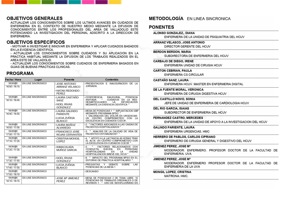 Enfermeria_UVa's tweet photo. Desde la Facultad de Enfermería os informamos que el próximo 11 de NOV tendrá lugar la VIII JORNADA CIENTIFICA DEL PERSONAL ADSCRITO A LA DIRECCION DE ENFERMERIA HCUV 2021, en el que esta facultad colabora en el Comité Organizador https://t.co/ywWAN8yPLu