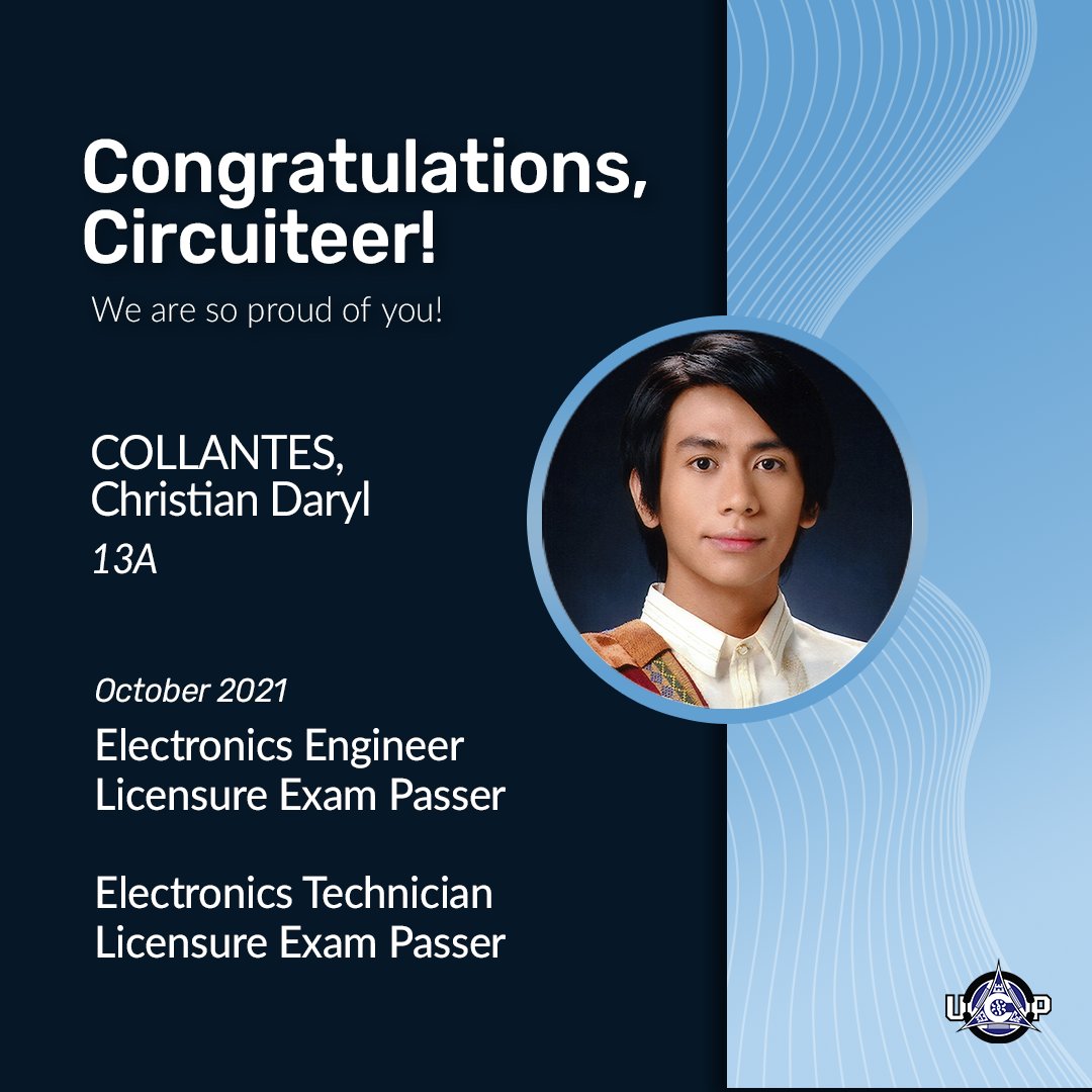 upckt's tweet photo. UP Circuit congratulates its outstanding alumni engineers for passing the ECE/ECT Licensure Exam held last October 2021.
May you continue to conduct excellence and serve our nation. We are proud of you! https://t.co/KA1UfQkpnV