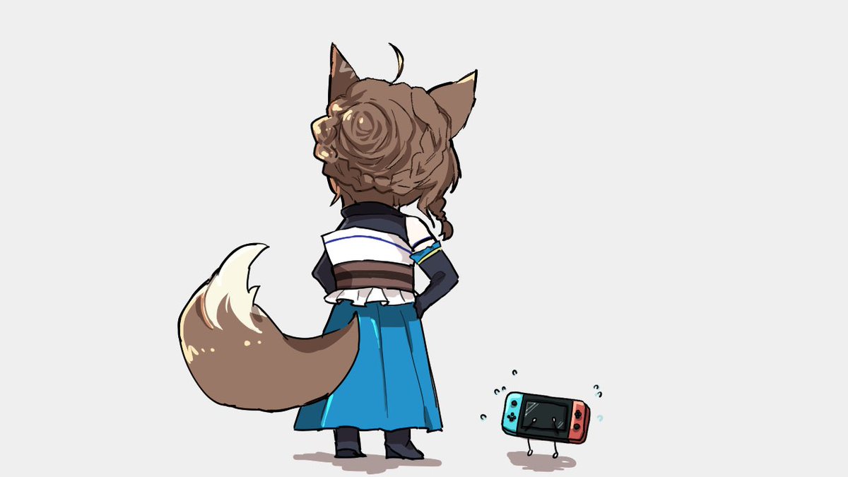 1girl nintendo switch animal ears tail brown hair braid fox tail  illustration images