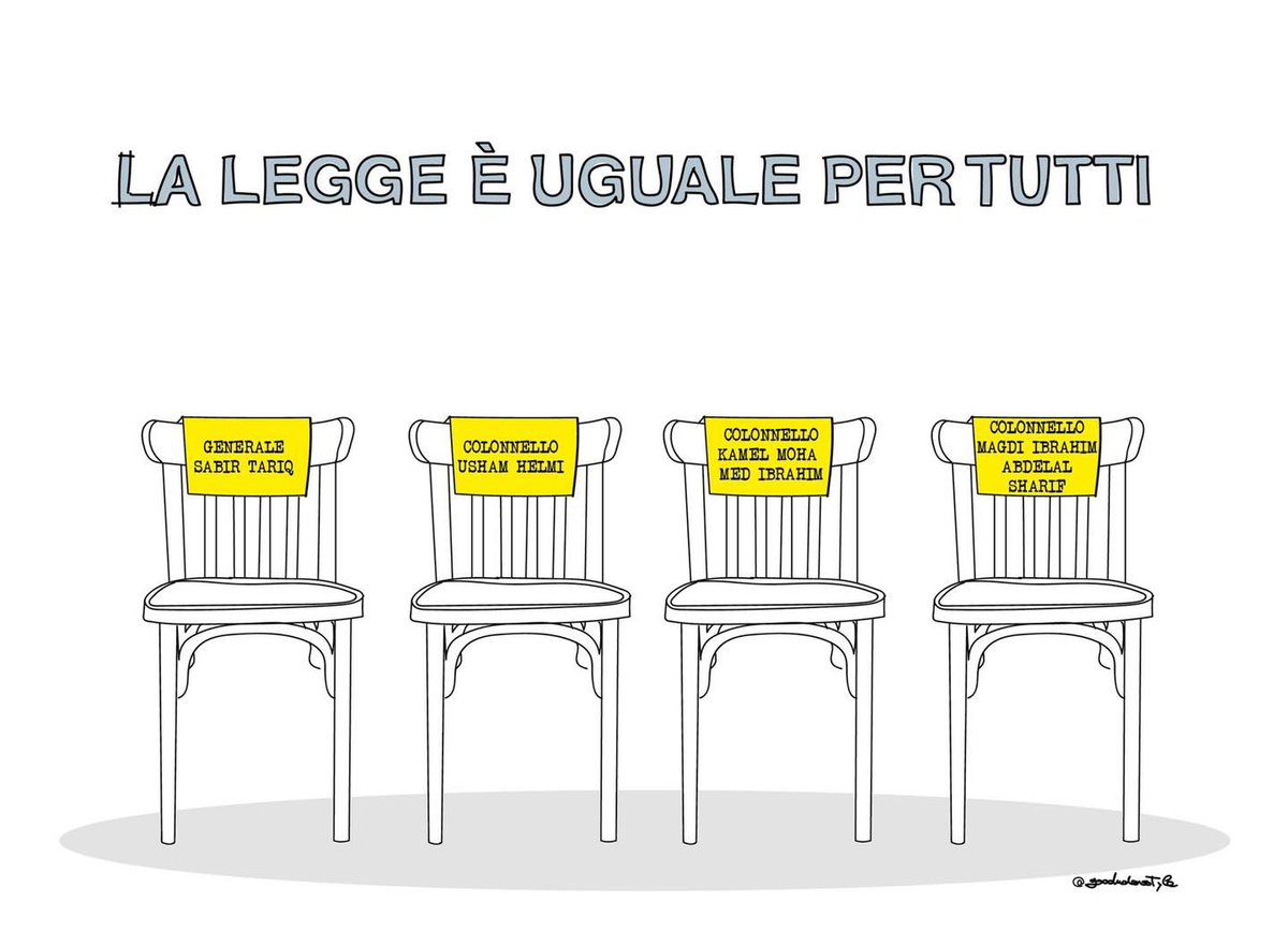 Nel 2016 il sequestro di Giulio. Poi le torture, poi l'uccisione.

Per tutto questo 4 ufficiali egiziani sono chiamati a processo.

Tariq Sabir
Athar Kamel Mohamed Ibrahim
Uhsam Helmi
Magri Ibrahim Abdelal Sharif.

#Regeni #veritaperGiulioRegeni
📷 <a href="/AlekosPrete/">Alekos Prete</a>