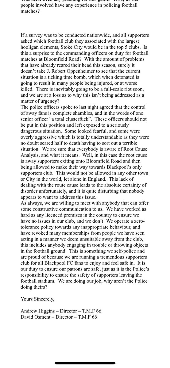 ArmfieldClub's tweet photo. We are also trying our best as a supporters club to get some sort of solution to this before someone is seriously hurt or god forbid is killed. Something needs sorting out @MuckersThe @BlackpoolST as the main recognised groups also need to stand against this policing. https://t.co/AdbJoT4BGE