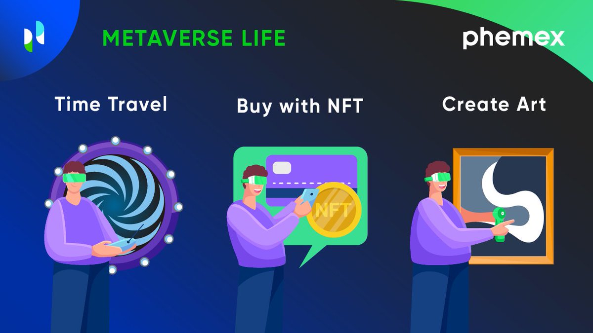 Phemex_official's tweet photo. What's the first thing you'll try in the Metaverse?🤩 

#mondaymetaverse #phemex #metaverse #crypto #NFT #art https://t.co/rF0GqOwlxr
