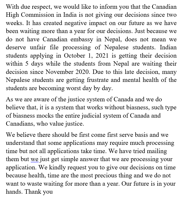 mr_niraula's tweet photo. @PrshntLma @CitImmCanada @CanadainIndia @CanadainNepal @RONBupdates @SeanFraserMP @JustinTrudeau @SherBDeuba @CanadianPM @JusticeCanadaEN Dear, @CitImmCanFR  please hear the Voice. Our Career Is in your Hand 🙏 
Injustice anywhere is a threat to justice everywhere. We are caught in an inescapable network of mutuality, tied in a single garment of destiny. Whatever affects one directly, affects all indirectly💔 https://t.co/6J4qwL0nl9