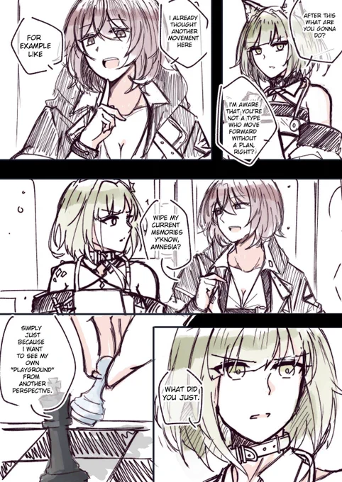 5. In my HC, she's not amnesia because of Sarcophagus and stuff, she decided to "alter" her memories with a new ID Information that she already set up before. (This is from my Last year's doodle, pls don't mind the quality) 