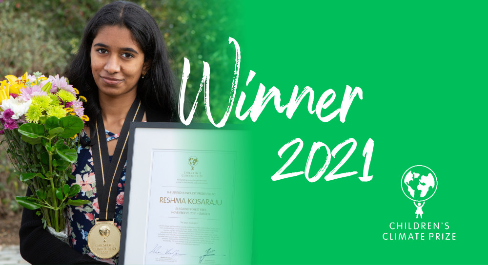 The winner of 2021's Children’s Climate Prize is Reshma Kosaraju, a fifteen-year-old from the US, who impressed with her project using AI technology: AI against forest fires mynewsdesk.com/se/childrenscl…