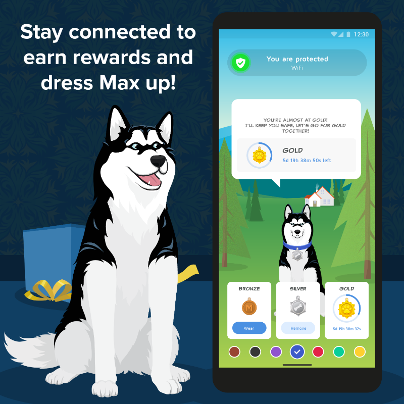 Phone_Guardian's tweet image. Woof woof, a special gift for our #Android husky lovers! Version 3.0.0 of Phone Guardian has just launched, make sure you update the app to access the new #ProtectionRewards 🏆. You now can dress me up with #medals and #items🏅. More than just #security, have #fun! 🐾