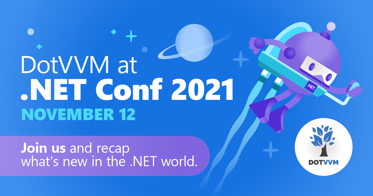dotvvm's tweet image. This Friday, 12 November 2021❗
🟣 Save the date for the MEETUP about .NET Conf 2021 and DotVVM 4.0. 👾 Everyone is welcome. 
🔵 Read more and join us here: meetup.com/en-AU/dotvvm/e…

#meetup #DotVVM #dotnetconf #dotnet #onlineevent