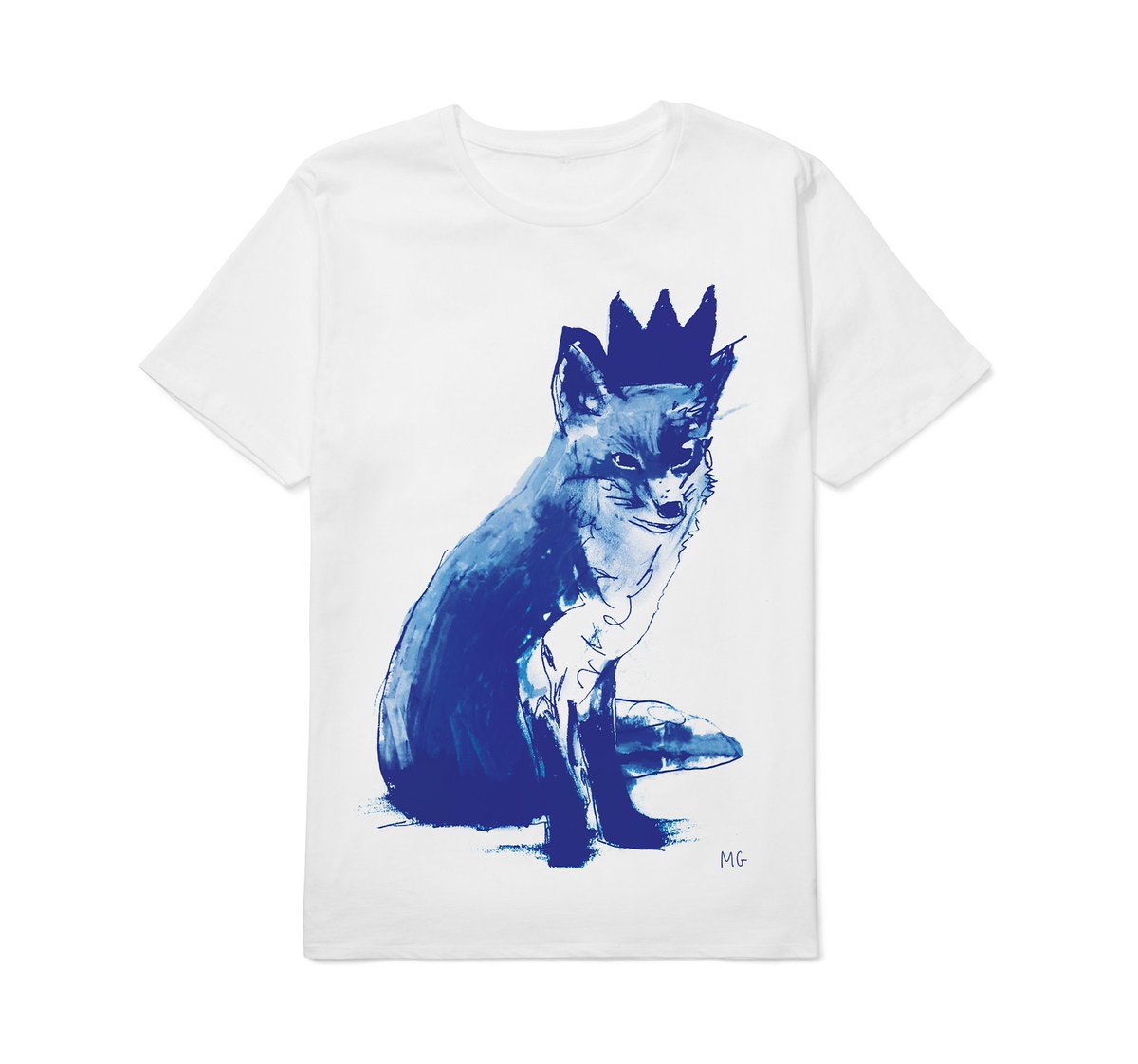 Excited to share the latest addition to my #etsy shop: Fox with Crown Porcelain Blue T-Shirt etsy.me/3oaQFqa #white #blue #shortsleeve #crew #fox #animal #foxes #crown #drawing