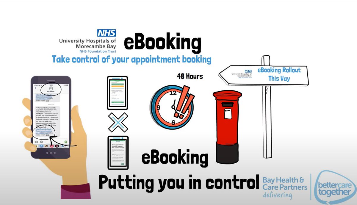 MorecambeBHCP's tweet photo. Watch the following animation to find out how #eBooking is putting you in control of booking your #outpatient appointment @UHMBT @CCS_UHMB @puhmb @thehivebhcp https://t.co/m98rRUK3Xu https://t.co/dpW2Ht6cXD