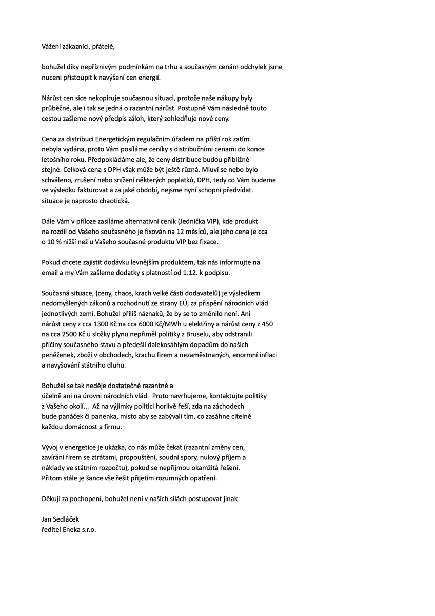 vonpecka's tweet photo. Kolega @PiratKolaja dostal dopis od svého dodavatele energií, společnosti #Eneka. Tento text plný lží a polopravd jsme rozebrali a posíláme jednateli firmy, panu Sedláčkovi, odpověď. https://t.co/HUHTs6ThiQ