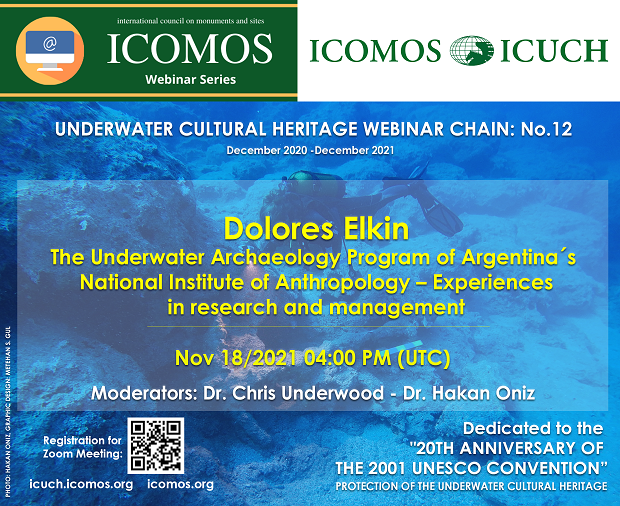 Register now to know more about underwater archaeology research in #Argentina from @IIcuch expert Dolores Elkin, next 18 November, at your monthly #ICOMOS #Iicuch Webinar #underwaterheritage