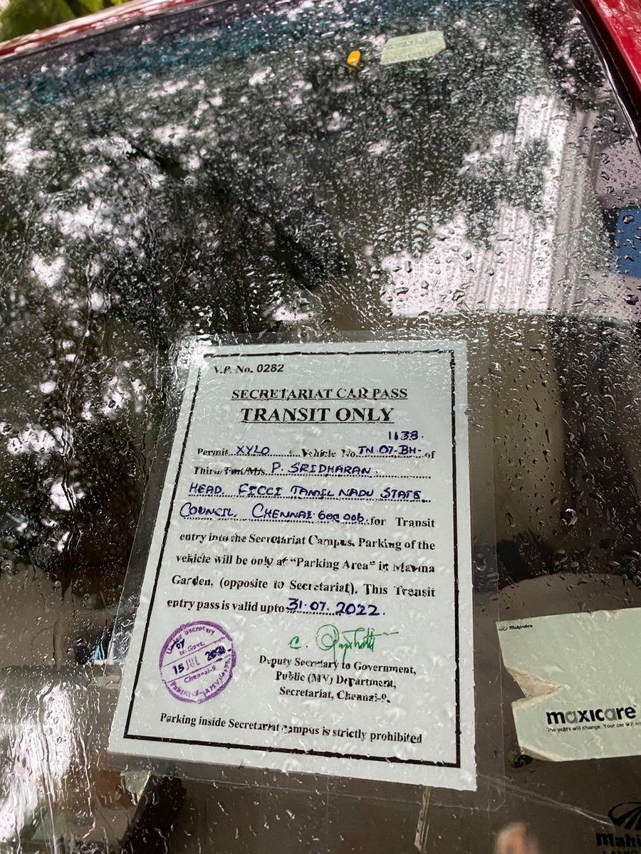 krish_vijayan's tweet photo. @ficci_india Your office bearer in Chennai, Mr. P Sridharan who flaunts a secretariat pass on his car, left it behind our car blocking us for 15 minutes. Displays an immense arrogance and a propensity to misuse power. 3 PM, 08.11.21 in Chennai https://t.co/thg28SrupG