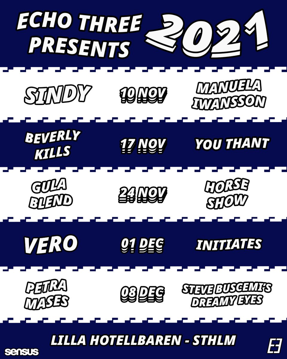 echothreemusic's tweet photo. Here's the full programme! 

60 SEK for each night or 200 for them all. Pre-sale highly recommended - https://t.co/o7Lrw8Kswp https://t.co/ggxr9N3qeX