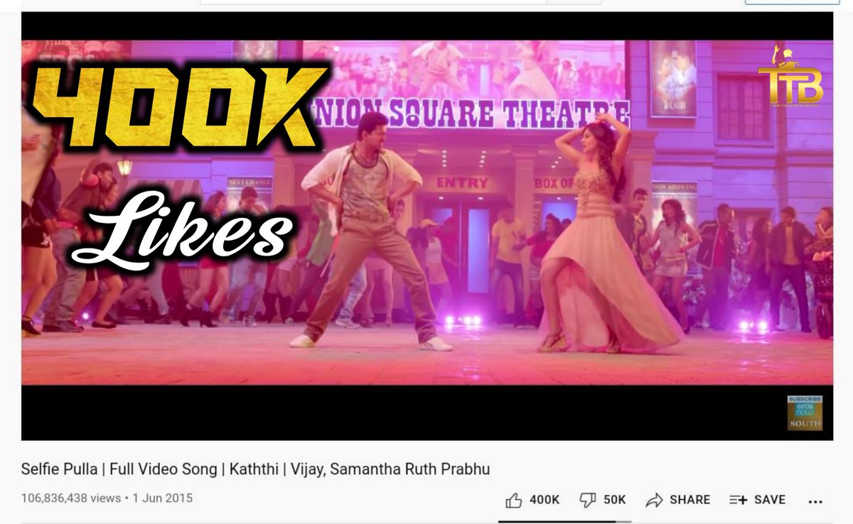 TTB_Offl's tweet image. #SelfiePulla Video Song Hits 4️⃣0️⃣0️⃣K Likes With 106M+ Views in Youtube🤩🤳

#Master #Beast @actorvijay