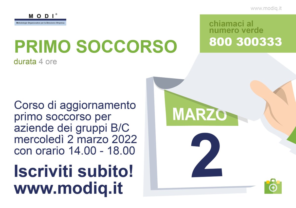 MODIQ's tweet photo. Hai nominato un nuovo #addetto al #primo #soccorso? Devi aggiornare la tua qualifica? Hai altre necessità formative in materia di salute e sicurezza nei luoghi di lavoro? Chiamaci al servizio Clienti 800300333! Saremo lieti di valutare le tue esigenze formative e elencare i corsi https://t.co/gBjrlIifoj