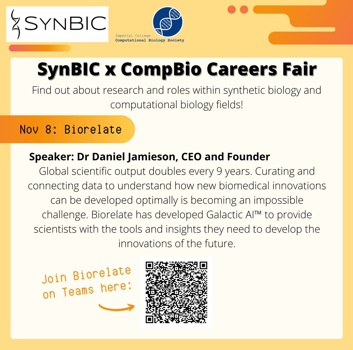 SynBIC (@synbic) on Twitter photo Today's Biorelate careers fair event will be on Teams at 6pm! Join here:bit.ly/3bQGVM5
#compbio #synbio #careers Today's Biorelate careers fair event will be on Teams at 6pm! Join here:bit.ly/3bQGVM5
#compbio #synbio #careers