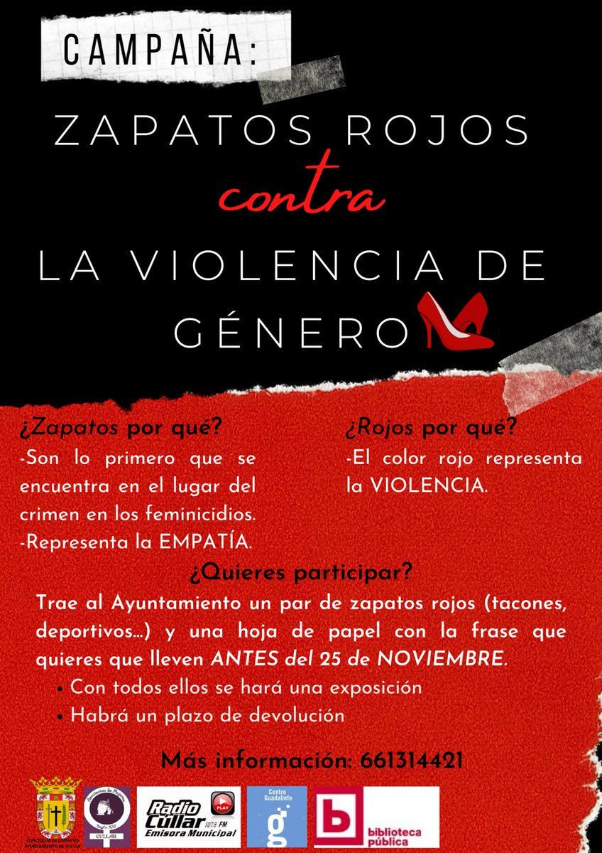 CullarGranada's tweet photo. Zapatos Rojos contra la Violencia de Género. Inicativa de la Concejalía de Juventud del Ayuntamiento de Cúllar.
#ViolenciaDeGénero

https://t.co/NNglfWbxnl https://t.co/80647dDDRr